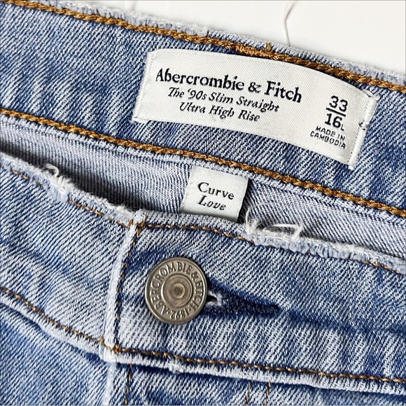 Abercrombie & Fitch Ultra High Rise 90s Slim Straight Jeans 33 16 Long Tall blue - Picture 5 of 12